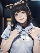 A girl in a cat ears headband is posing for a picture.